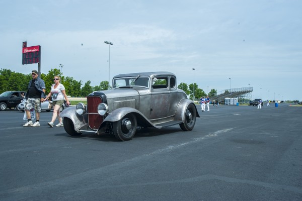 hotrod ford coupe in bare metal