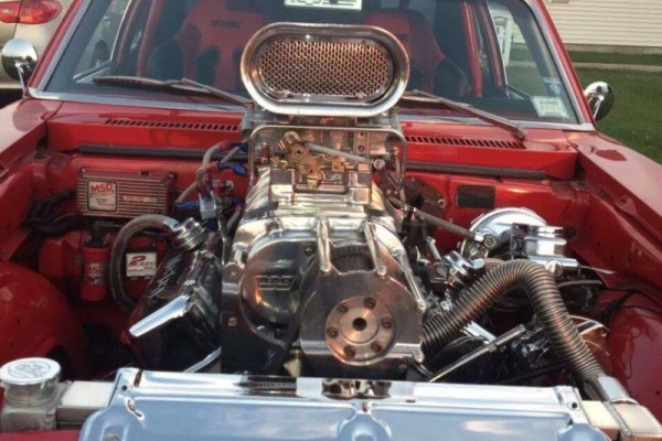 blower assembly on a chevy nova drag car