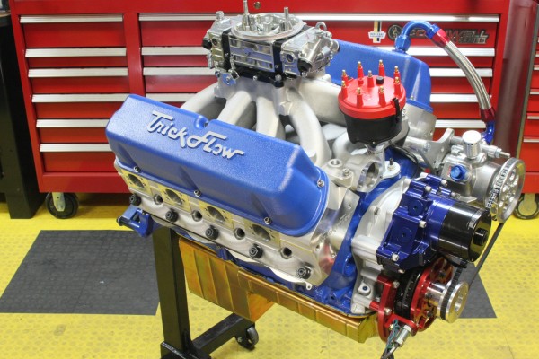 engine on stand in workshop