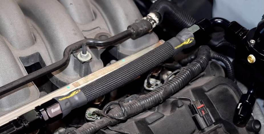 heat sheild wrap on an engine fuel rail