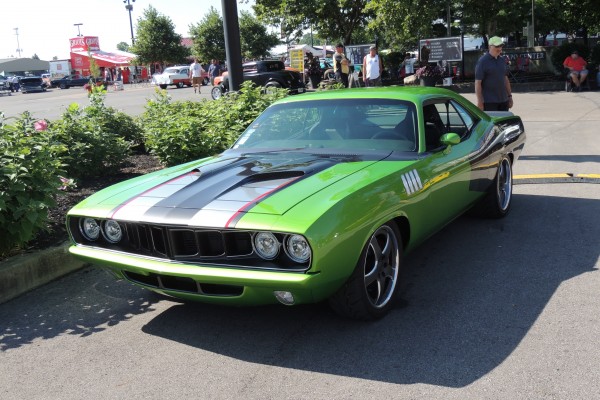 green 1971 plymouth barracuda muscle car