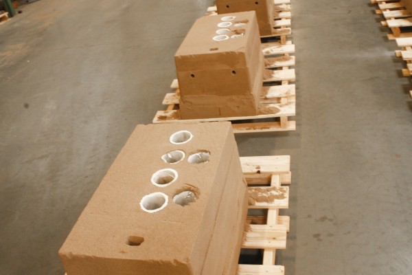 dry sand casting molds on factory floor