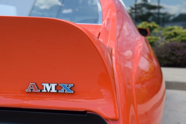 amx badge on rear ducktail spoiler of amc javelin
