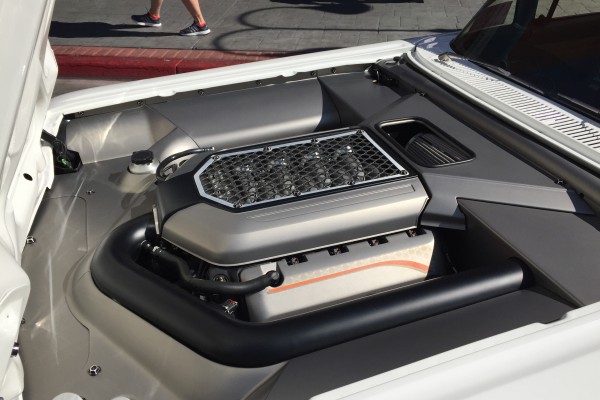 engine bay of a custom ford thunderbird
