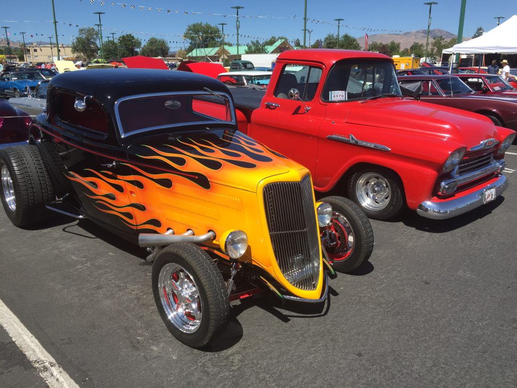a pair of classic cars at Hot August Nights 2016