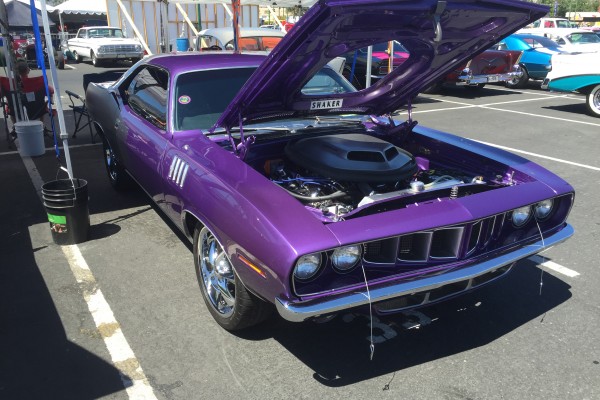 1971 Plymouth barracuda shaker hood at Hot August Nights 2016