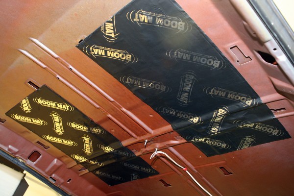 boom mat sound deadener on the roof of a car