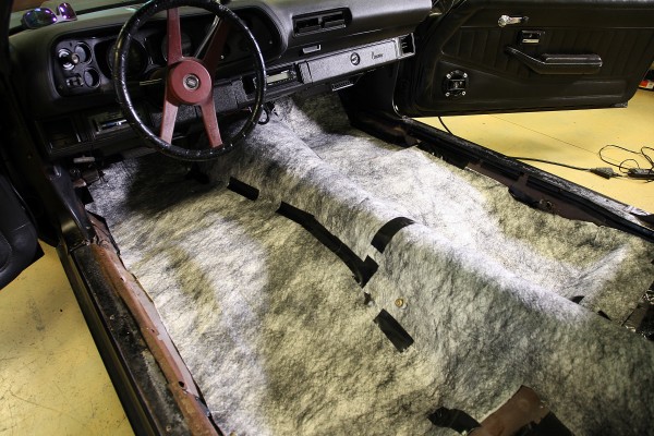 new boom mat floor covering in a second gen chevy camaro