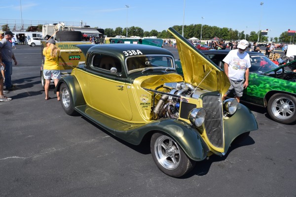 hot rod drag race car with a turbo engine