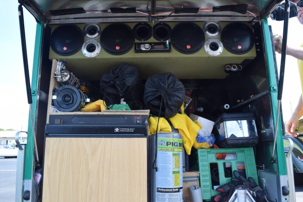 race car trailer loaded with supplies