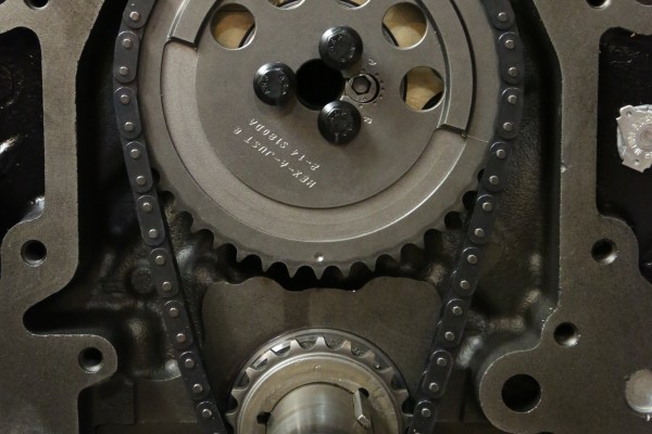 gm ls timing set with chain and gear installed