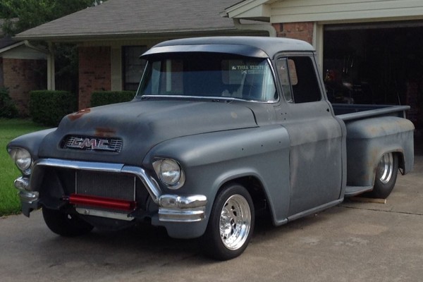 side view of a 1956 gmc pickup truck restoration project