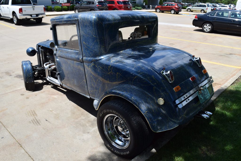 rear driver side view of a 1929 custom desoto hot rod coupe