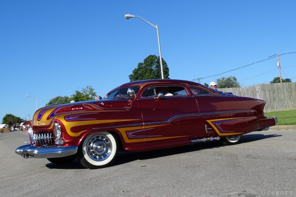 lowered, customized mercury lead sled hotrod coupe
