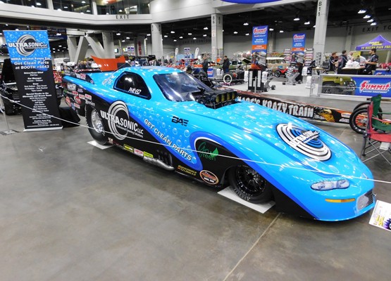 modern dragster funny car on display at car show