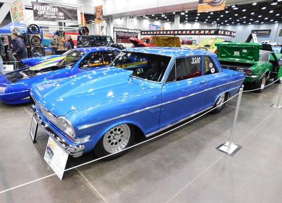 blue chevy 2 nova at car show, drag race car
