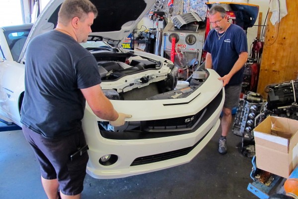 removing the front fascia of a chevy camaro prior to turbo install