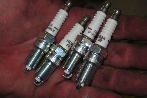 man holding ngk spark plugs