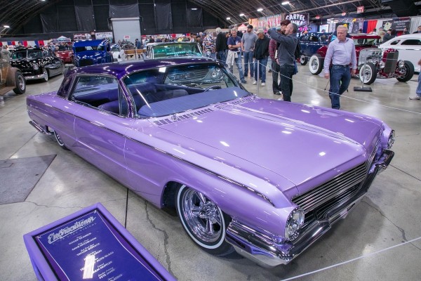 vintage custom lowrider at indoor car show