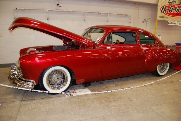 lowered red hotrod coupe