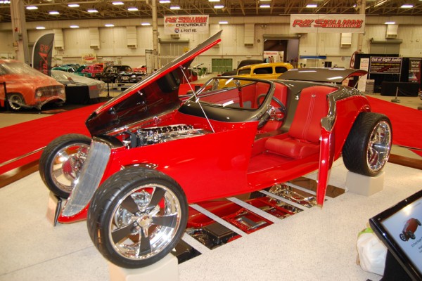 custom hot rod red coupe, show car