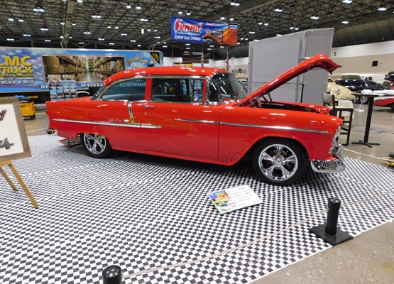 red 1955 custom chevy 210 coupe