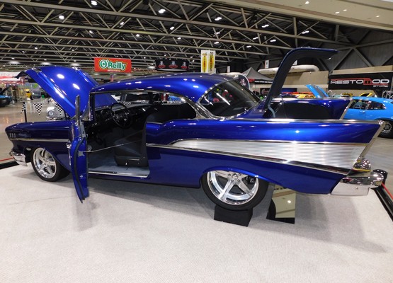 custom 1957 chevy bel air show car, blue