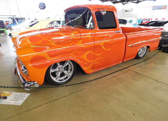 customized flamed pickup truck hot rod