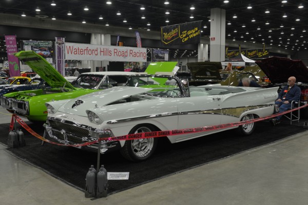 custom white and gold ford thunderbird convertible