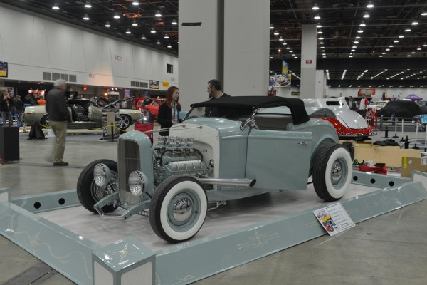 blue hotrod roadster