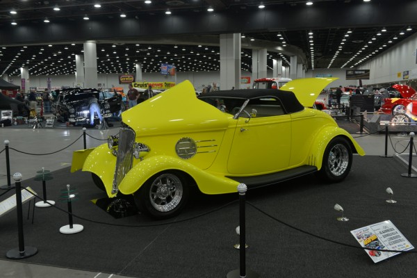 yellow customized hot rod roadster