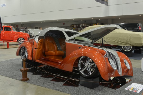 customized hotrod coupe show car on display