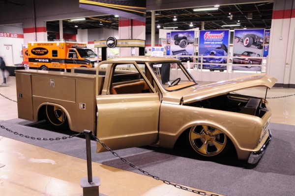 lowered work truck with tool boxes, customized