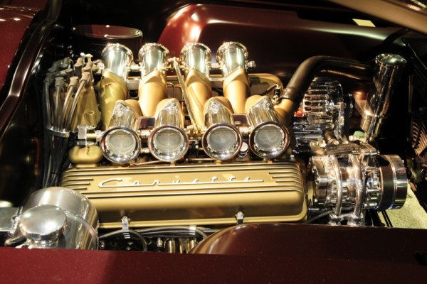 corvette customized engine with individual velocity stacks