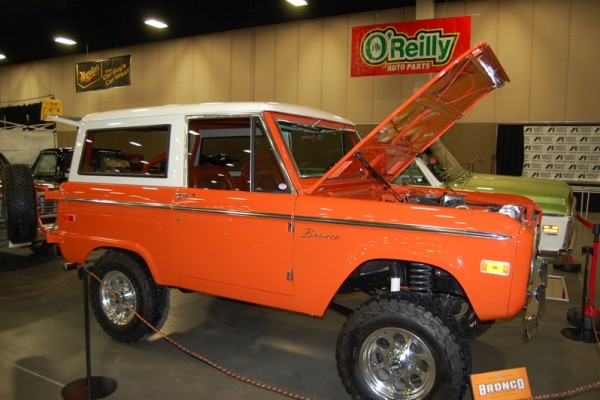 orange first gen ford bronco at 2017 salt lake city autorama