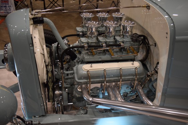 velcity stack intake on a hot rod v8 engine sbc
