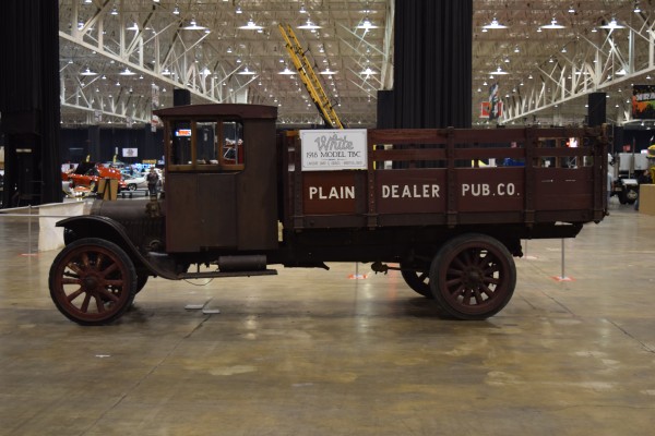 white 1928 model tbc stake truck