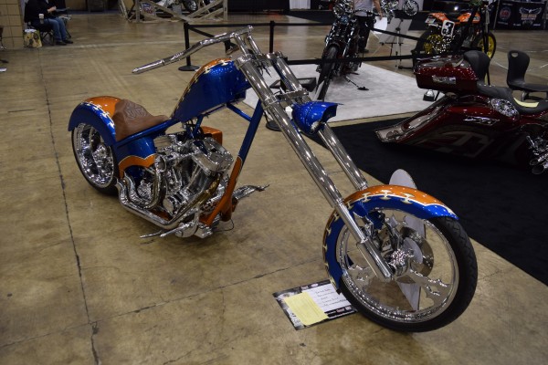 custom stretched fork v-twin motorcycle chopper
