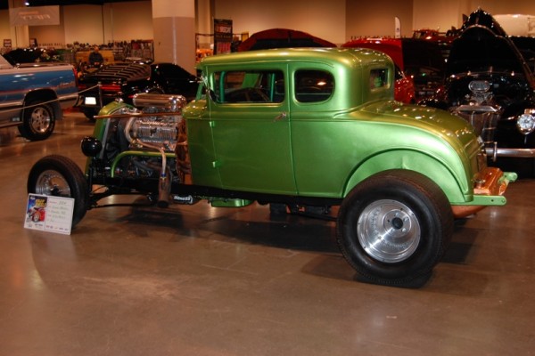 hotrod ford coupe with blown chevy v8 engine from Omaha World of Wheels 2017