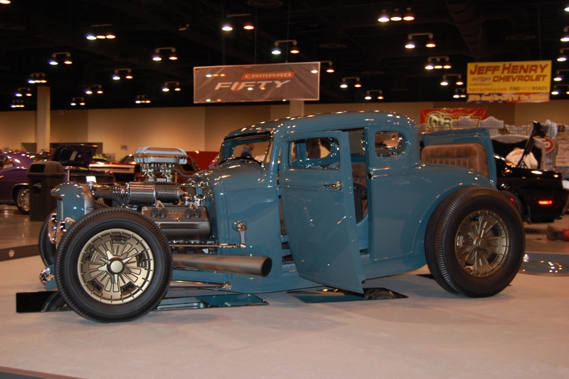 custom supercharged ford hotrod with rumble seat from Omaha World of Wheels 2017