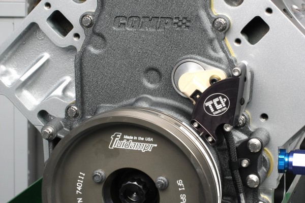 front end assembly with timing cover and crank pulley on ls next engine