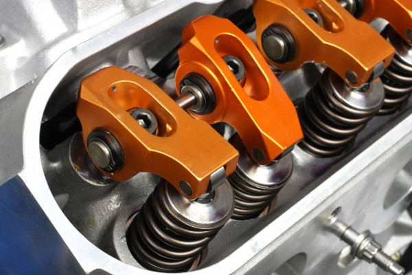 close up of rockers and valvetrain on an ls engine cylinder head