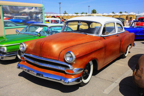 classic hot rods at a car show
