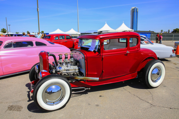 vintage for hot rod coupe with tri power v8