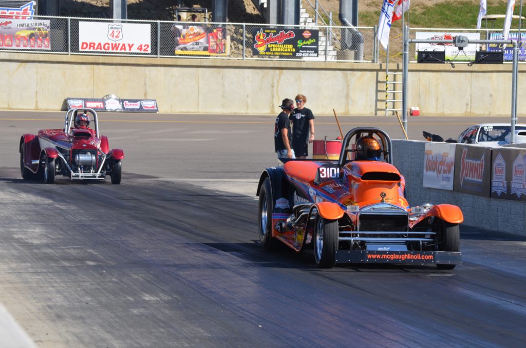 IHRA Drag Racer at Dragway 42, orange coupe