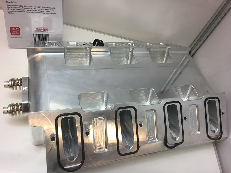 supercharged intake manifold for LS on display at sema 2017