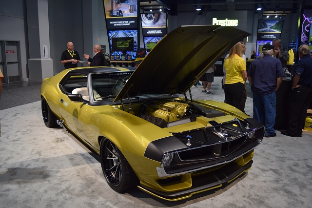 passenger side quarter view of ringbrothers amc javelin on display at sema 2017