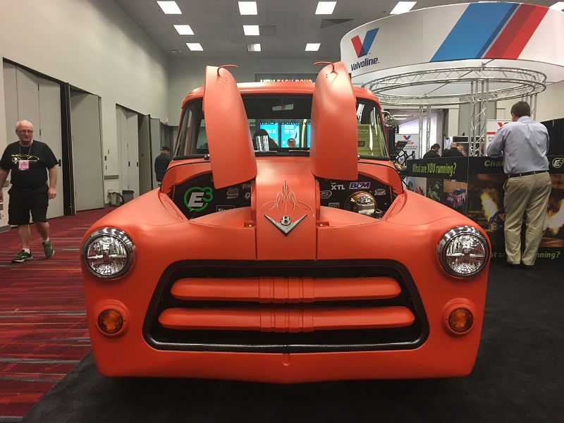 front grille and hood of a 1955 dodge pickup truck