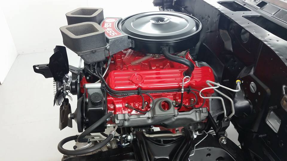 engine installed in a 1970 buick gs 455 convertible muscle car without fenders