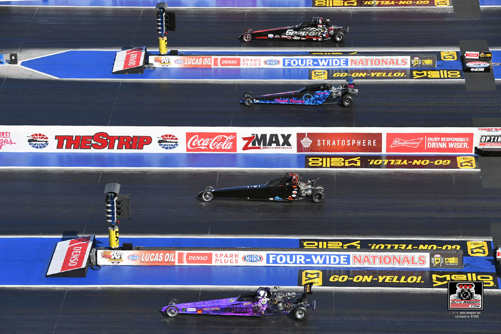 NHRA Jr. Dragsters lined up at four wide nationals in 2018